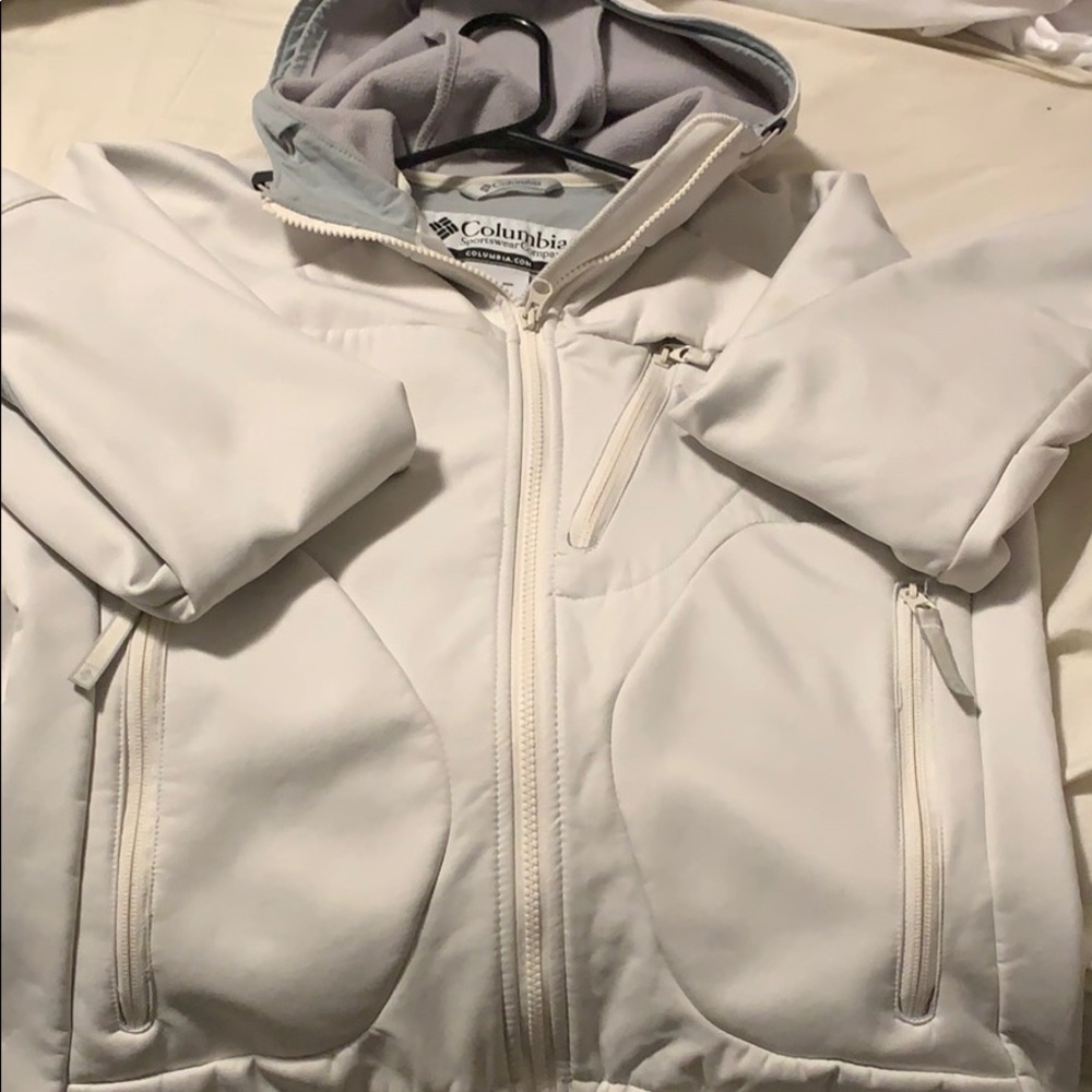 Columbia jacket with hood greyish white medium